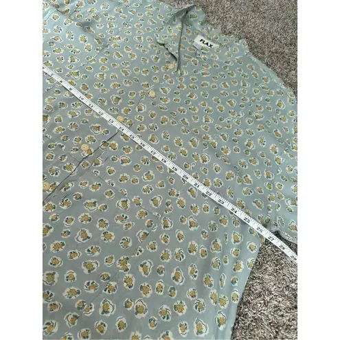 Flax Oversized Button Up Blouse Sheer Rayon Floral Pattern Tunic Blue Women’s M