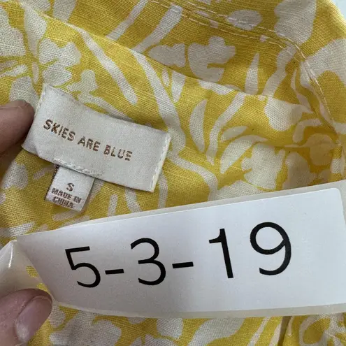 Skies Are Blue Anthropologie Blazer Womens Small Yellow Floral Linen Jacket - Image 3