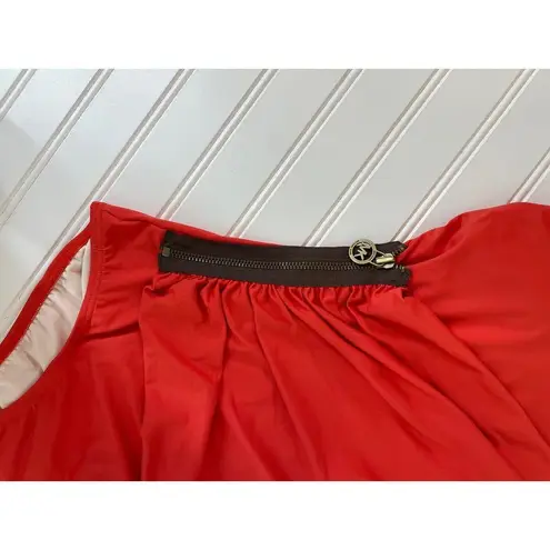 Michael Kors NWOT  One Piece Bathing Suit Red Strapless Ruched Side Zip Size S