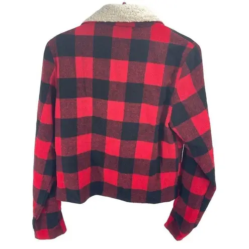 Dee Elle  Vintage Red Buffalo Plaid Sherpa moto Jacket angle zip Medium