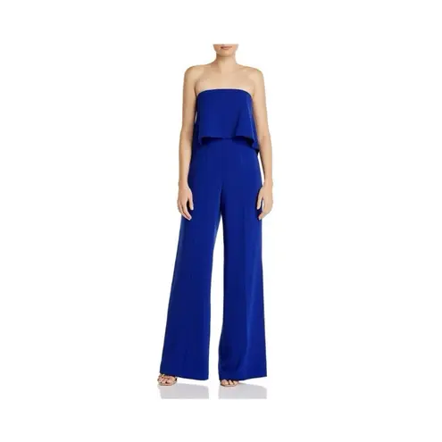 NWT JAY GODFREY Womens Stretch Zippered Strapless Evening Wide Leg Jumpsuit Blue Size 4