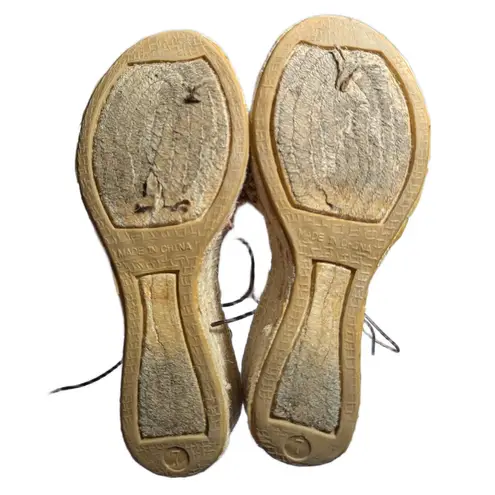 Vtg Y2K Roxy Ivory Canvas Beaded Shell Embellished Espadrille Sandals Sz 7 Brown