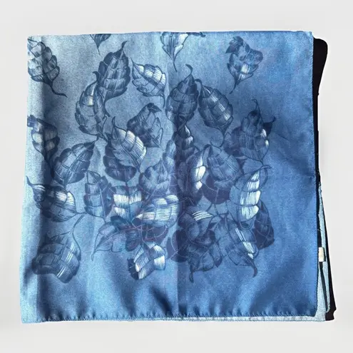 Vintage Polyester Scarf Blue Leaf Design Made in Italy 26.5 inch Square
