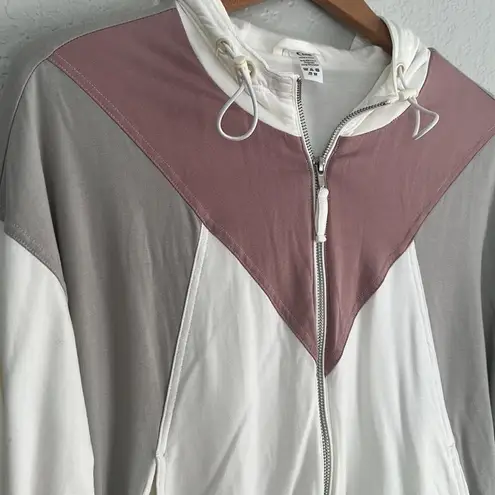 Zyia Active Cream Block Soft Full Zip Hoodie Retro Colorblock Size XS Athleisure