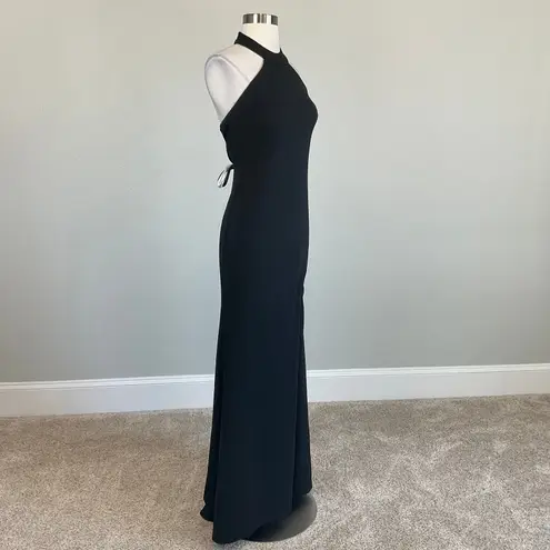 Betsy and Adam Women's Formal Dress Size 4 Black Crepe Tie Up Backless Halter Gown