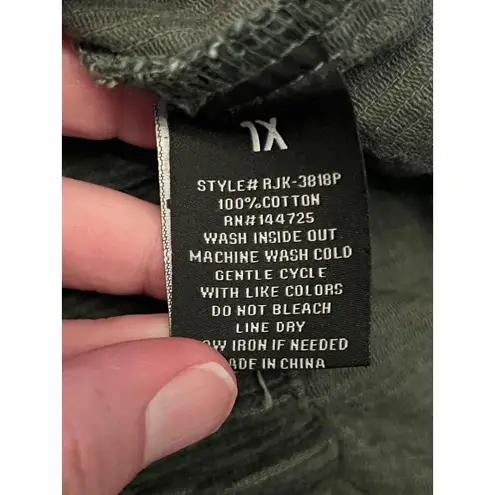 American Bazi Jacket Womens 1X Green Corduroy Hooded Zip Cropped Flap Pockets