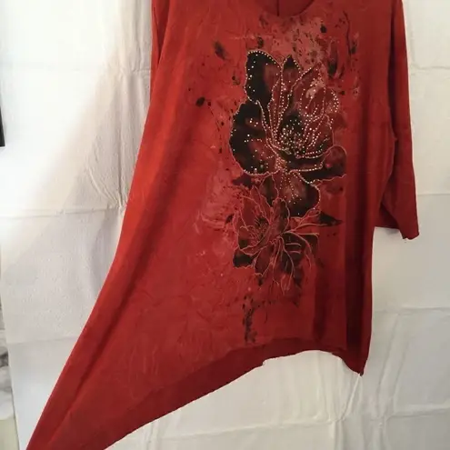 Shannon Ford Rhinestone Flower Flare Bottom Tee Size 22W