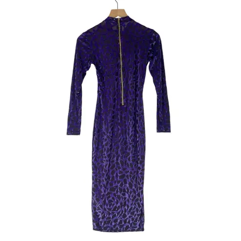 Goodtime USA Purple Burnout Velvet Geometric Long Sleeve Mock Neck Midi Dress