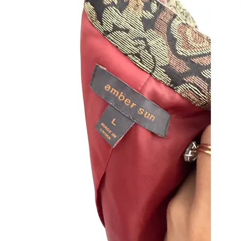 AMBER SUN Multicolor Brocade Rose Print Blazer Jacket Size Large Gold
