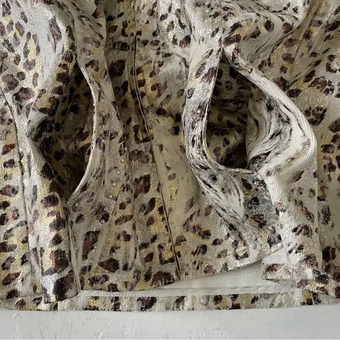 BEREK jacket blazer animal print beads faux suede drawstring collar zip up L Silver Size L