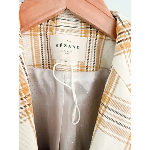 Sézane Sezane | | Veste Christie Jacket in Carreau Beige Ochre Bordeaux Sz 34/2