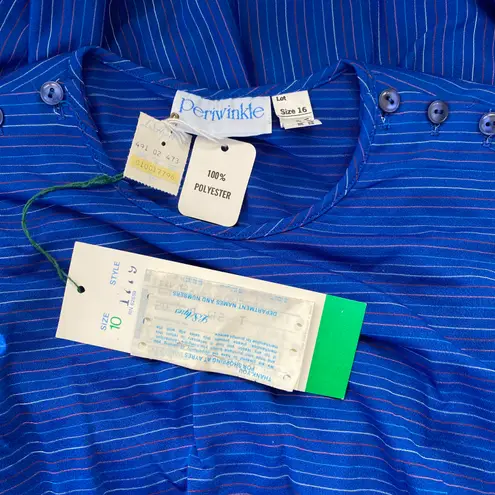 Vintage 90s NOS Sheer Pinstriped Secretary Day Dress S/M Blue Size M