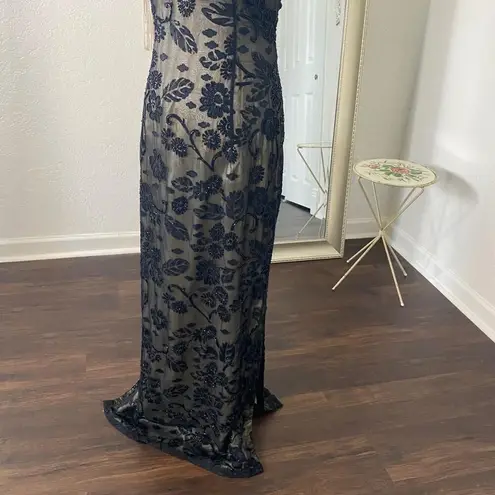 Early 2000's Romantic Goth Whimsygoth Floral Beaded Black Nude Prom Dress M / 8 Size M