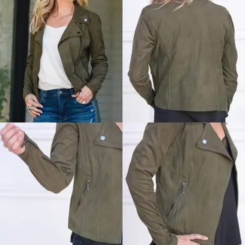 Lysse Womens Bea Olive Green Faux Suede Asymmetric Moto Crop Jacket Size Medium