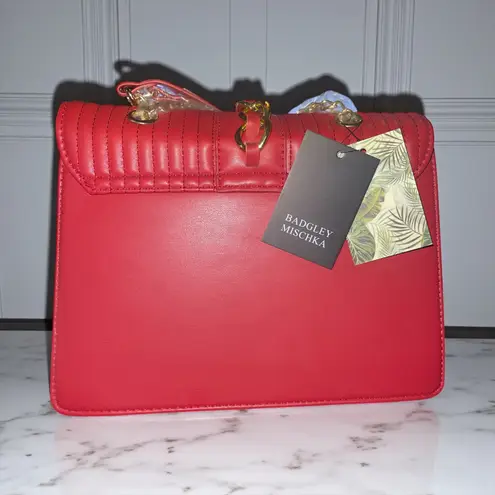 Badgley Mischka Quilted Flap Shoulder Bag Red New With Tags Gold Tone Chain