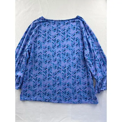 Fresh Produce Women’s Purple & Blue Rectangle Ruffle Cotton Long Sleeve Sz 1X