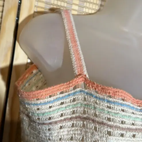 Handmade Vintage Hand Woven Tatting Thread Stretchy Beige Cropped Tank Top Large