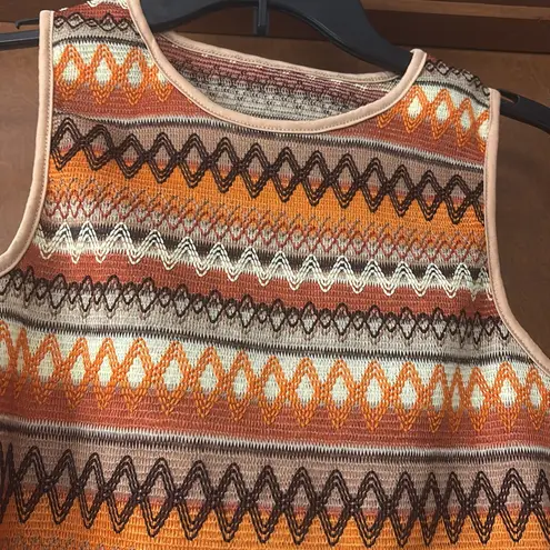 New Women's Geo Print Crewneck Sleeveless Tops Boho Top Orange Size M