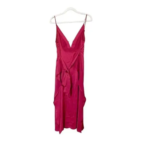 AMYLYNN Backless Satin Dress Jolie Satin Slip Dress in Burgundy Size Small Red