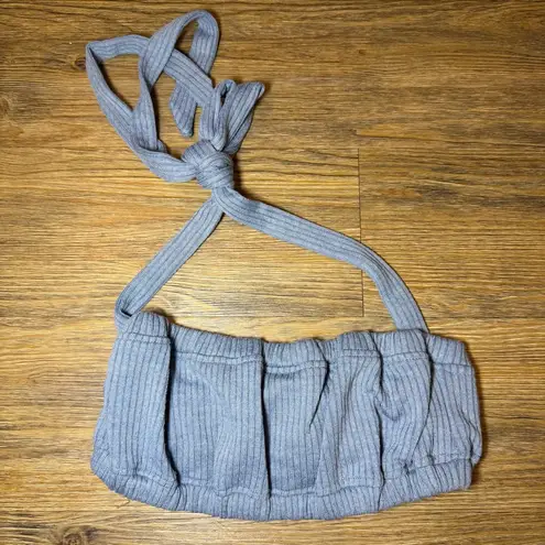 We Wore What NWT Blue Halter Tie Neckline Wide Ribbed Crop Top Bandeau Style