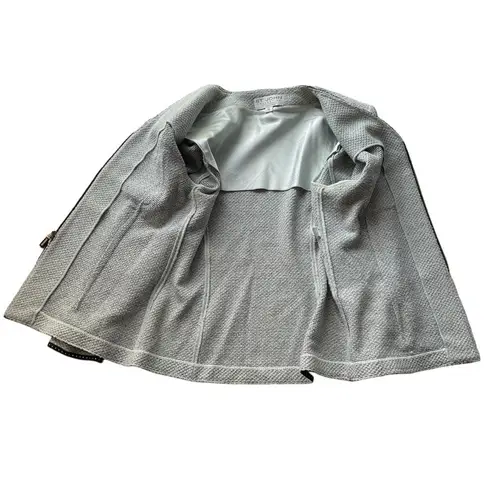 St. John Collection Tweed Knit Blazer Jacket Blue Size 12 zip formal luxury