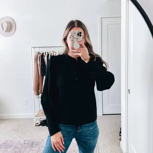 ALC Frank ALC Black Button Front Puff Sleeve Tophe