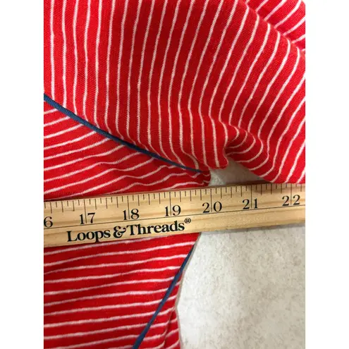 Sundance Linen Striped Long Sleeve Top Red White Blue Trim Lightweight Sheer