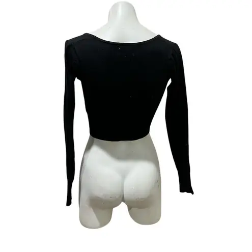 Dreamers Women's Black V-Neck Long Sleeve Crop Top Size S Casual Fall