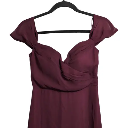 Birdy Grey Wine Off Shoulder Pleated Bodice Evening Gown Dress Wedding Size XS