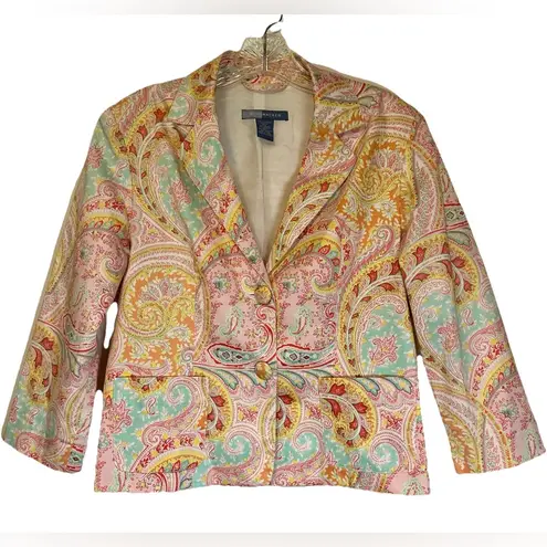 BUSH WACKER Summer Blazer Women’s Paisley Floral Lined Multicolor Sherbet 8 Pink