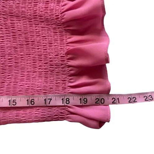 WAYF Target Pink Smocked Long Sleeve V Neck Crop Top Blouse large