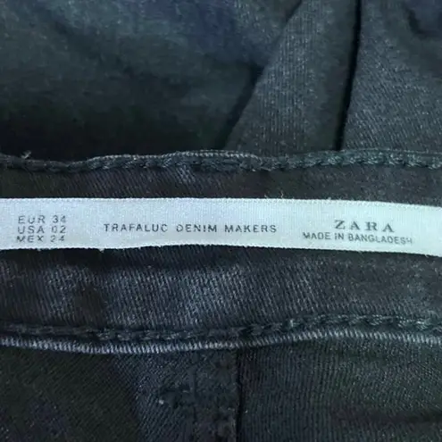 ZARA  Black Mid Rise Super Skinny Distressed Raw Hem Stretch Crop Denim Jeans 2