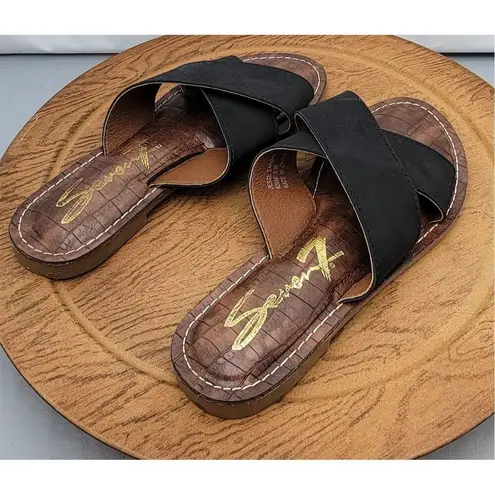 Seven7 Jesse Sandal Slides Criss-Cross Strap Black Women's Size 7