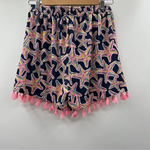 Simply Southern  Navy Blue & Pink Starfish Print Tassel High Rise Shorts Size S/M