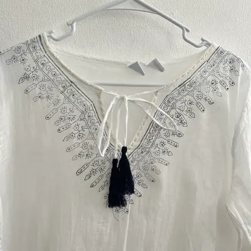 Bohemian Kaftan swim cover up White Blue S/M bell sleeves NEW Size undefined