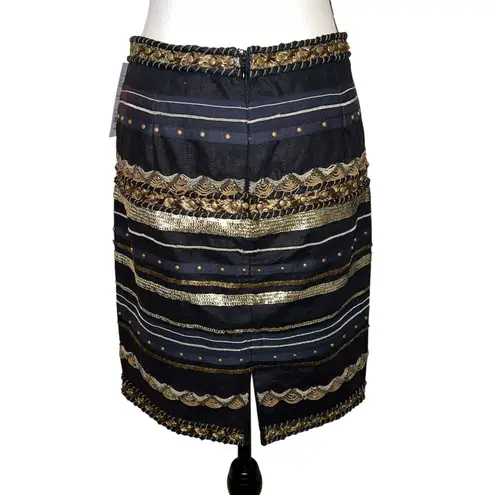 Worth New York Black Custom Maximalist Mixed Metals Beaded Artistry Skirt Size 2