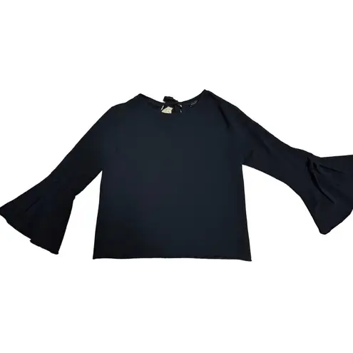 Sanctuary  Black Boat Neck Bell Sleeve Tie Neck Sweatshirt Size Small Upper West