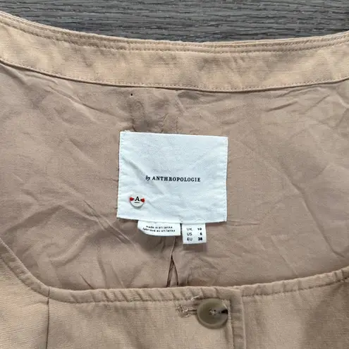 Anthropologie  Beige Button-Front Vest Womens Linen Blend Jacket 6 Hip Length