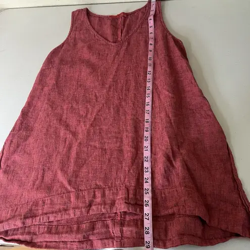 3/$30 Cut Loose Tank Top Womens XS Red Linen Blend V Neck Side Slits Hi Low