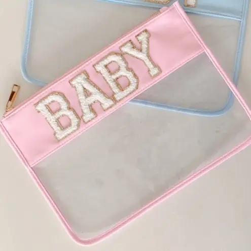 Varsity Letter “BABY” Cosmetic Bag In Strawberry Milkshake Color Pink