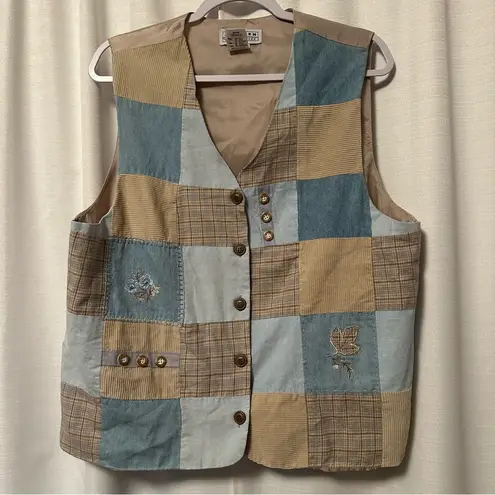 Jantzen Vintage Vest Women's XL Patchwork Linen 90's Y2K Embroidered Grandma