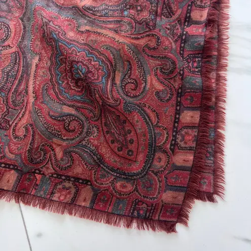 Valdrome scarf paisley wool wrap blanket orange brown blue oversized vintage