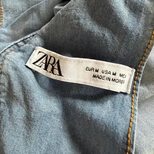 ZARA  M Blue Denim Dress with Open Back and Tie-up Detail