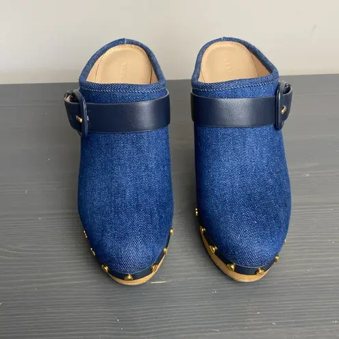 Veronica Beard  Dacey Denim Buckle Studded Clogs Size 7