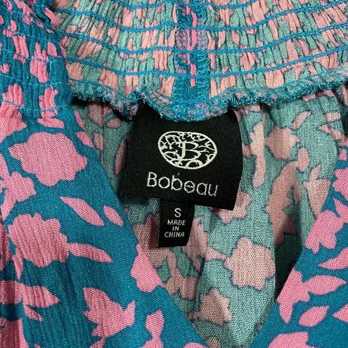 Bobeau  Blue & Pink Floral Boho Peasant Blouse - Size Small - 3/4 Balloon Sleeves