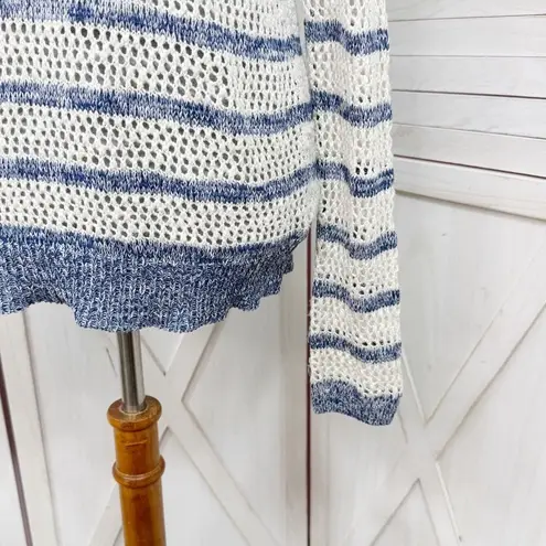 Xhilaration ‎ Striped Open Weave Mesh Sweater Blue Cream Medium
