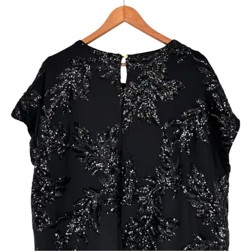 Cable & Gauge Cable & Gauze Black Sequin Leaf T-Shirt size 2X Short Cap Sleeves NWT