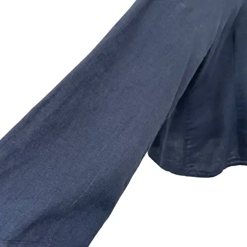 Flax 100% Linen Button Front Shirt Blouse Blue Breathable Lagenlook size Large