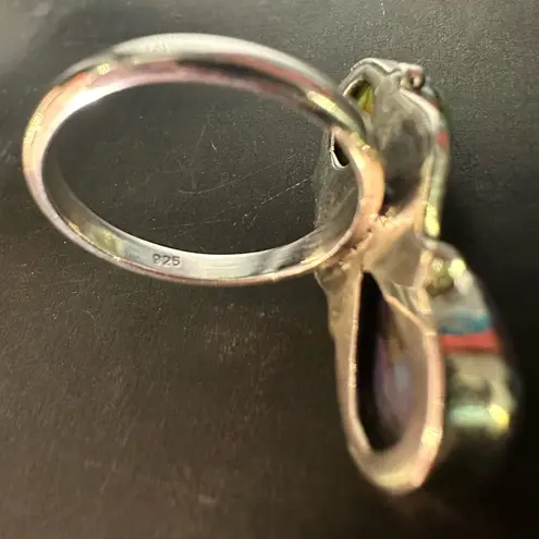 Sterling Silver Mojave Turquoise Purple and Green Two Stone Size 7