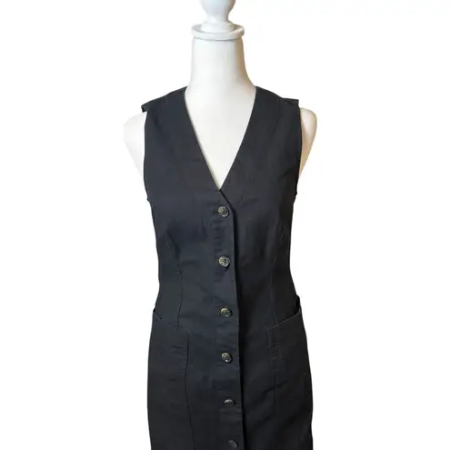& Other Stories & Other Stories Black Cotton Blend Sleeveless Button Up Dress Size 2 Minimalist - Image 6